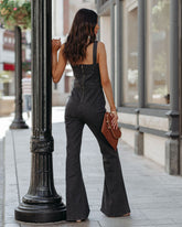 Connor Cotton Blend Denim Flare Jumpsuit - Black Acid SALT-001